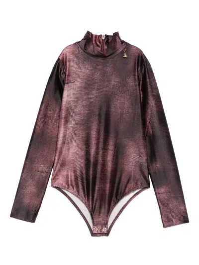 Elisabetta Franchi La Mia Bambina Patterned High-neck Bodysuit In Brown