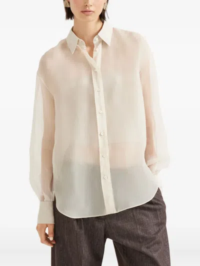 Brunello Cucinelli Crispy Silk Shirt In Neutral