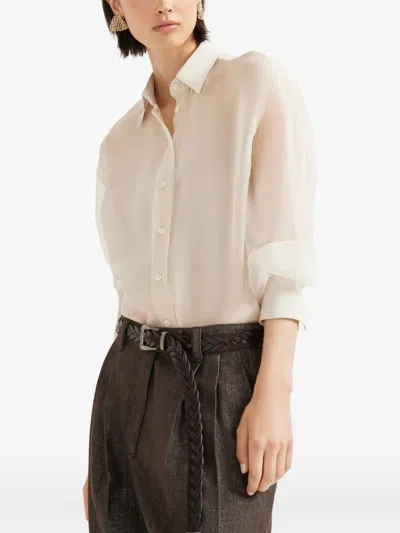 Brunello Cucinelli Crispy Silk Shirt In Neutral