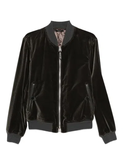 Tom Ford Velvet Zip-front Bomber Jacket In Gray