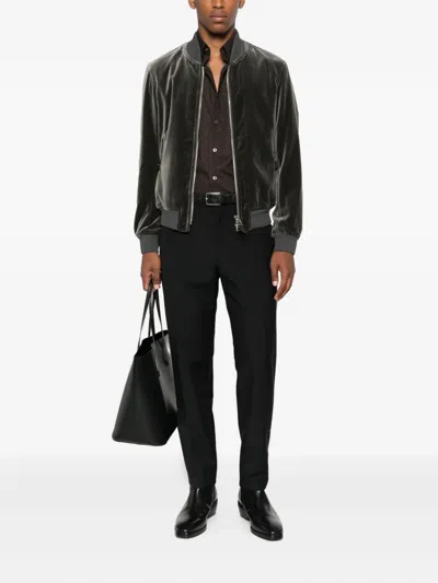 Tom Ford Velvet Zip-front Bomber Jacket In Gray