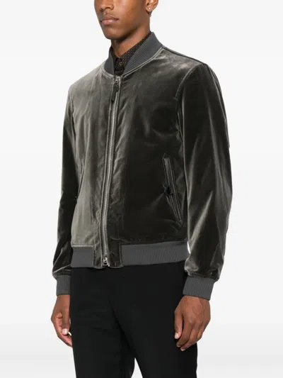 Tom Ford Velvet Zip-front Bomber Jacket In Gray