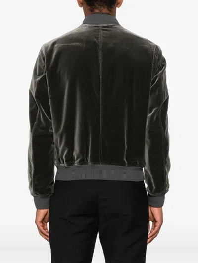 Tom Ford Velvet Zip-front Bomber Jacket In Gray
