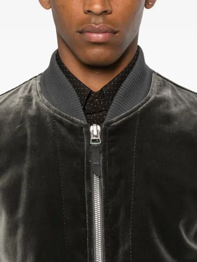 Tom Ford Velvet Zip-front Bomber Jacket In Gray