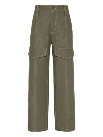 Brunello Cucinelli Cargo-pocket Cotton Trousers In Green