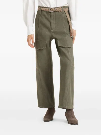 Brunello Cucinelli Cargo-pocket Cotton Trousers In Green