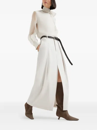 Brunello Cucinelli Pleated Front-split Maxi Skirt
