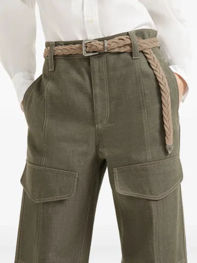 Brunello Cucinelli Cargo-pocket Cotton Trousers In Green
