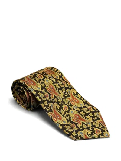 Brioni Paisley Silk Tie In Yellow