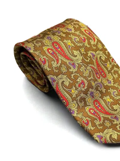 Brioni Paisley Silk Tie In Yellow
