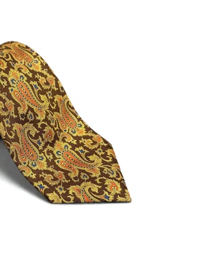 Brioni Paisley Silk Tie In Yellow