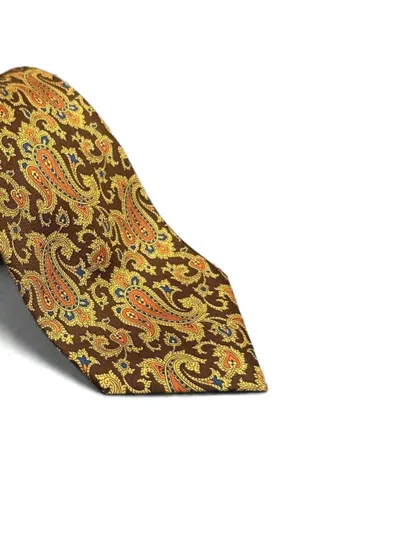 Brioni Paisley Silk Tie In Yellow