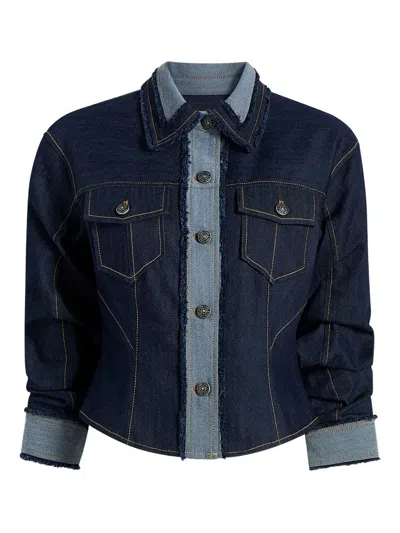 Cinq À Sept Canyon Jacke Frayed-detail Denim Jacket In Blue