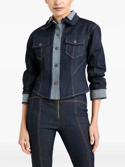 Cinq À Sept Canyon Jacke Frayed-detail Denim Jacket In Blue