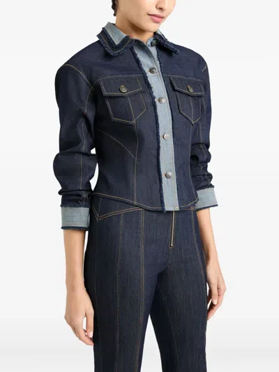 Cinq À Sept Canyon Jacke Frayed-detail Denim Jacket In Blue