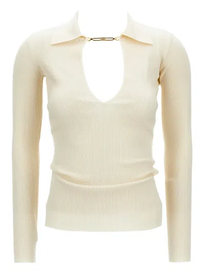 Elisabetta Franchi Chain-detail Ribbed Sweater In Neutral