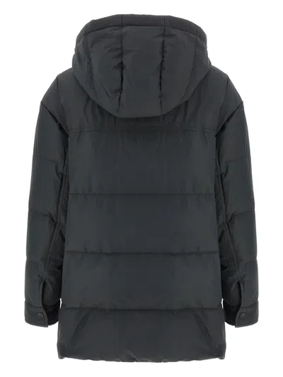 Brunello Cucinelli Knitted Neck Down Jacket Puffer Jackets Gray In Black