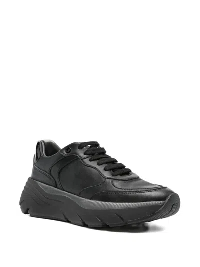 Geox Diamanta Leather Chunky Sole Sneakers In Black