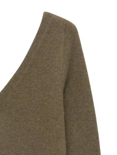 Saint Laurent Luxurious Cashmere V-neck Sweater With Ribbed Trims In Brown