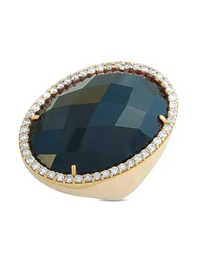 Pre-owned Roberto Coin 18k Yellow Gold Onyx And Diamond Ring In Pink