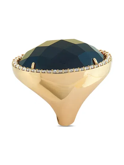 Pre-owned Roberto Coin 18k Yellow Gold Onyx And Diamond Ring In Pink