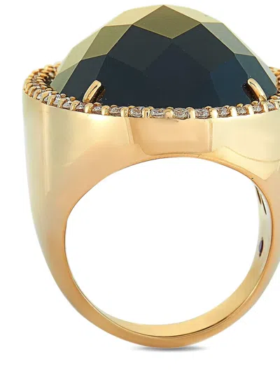 Pre-owned Roberto Coin 18k Yellow Gold Onyx And Diamond Ring In Pink