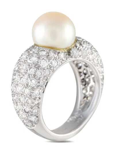 Pre-owned Cartier 18k White Gold Juliette Diamond And Pearl Ring In Silver