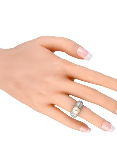 Pre-owned Cartier 18k White Gold Juliette Diamond And Pearl Ring In Silver