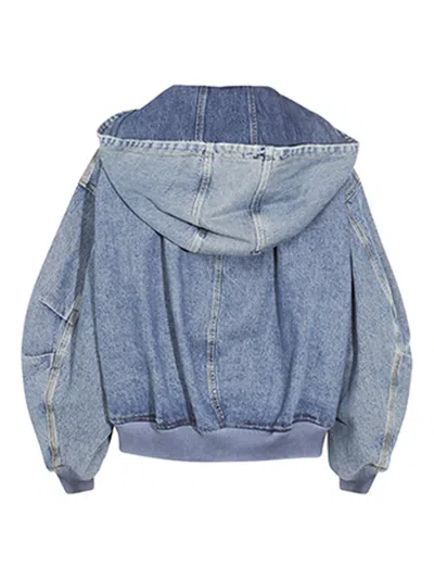 Attico Hooded Denim Bomber Jacket In Blue