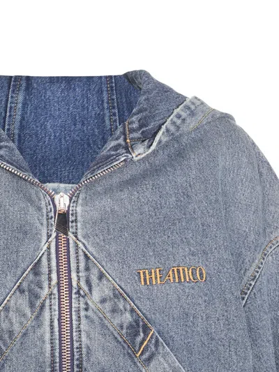 Attico Hooded Denim Bomber Jacket In Blue