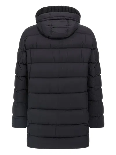 Herno Quilted Black Down Jacket With Detachable Hood In Blue