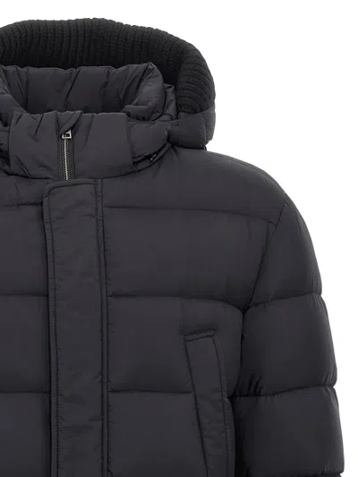 Herno Quilted Black Down Jacket With Detachable Hood In Blue