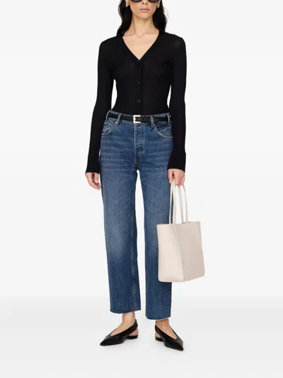 Anine Bing Matheo Ribbed Buttoned Cardigan In Black