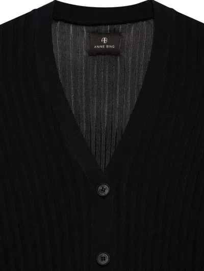 Anine Bing Matheo Ribbed Buttoned Cardigan In Black