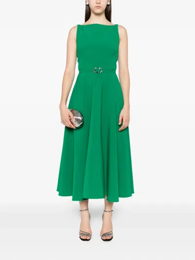Safiyaa Square-neck Flared Midi Day Dress In Green