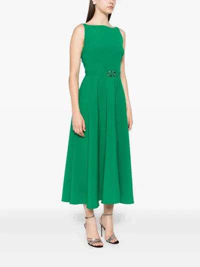 Safiyaa Square-neck Flared Midi Day Dress In Green