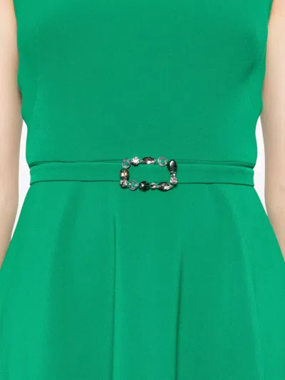 Safiyaa Square-neck Flared Midi Day Dress In Green