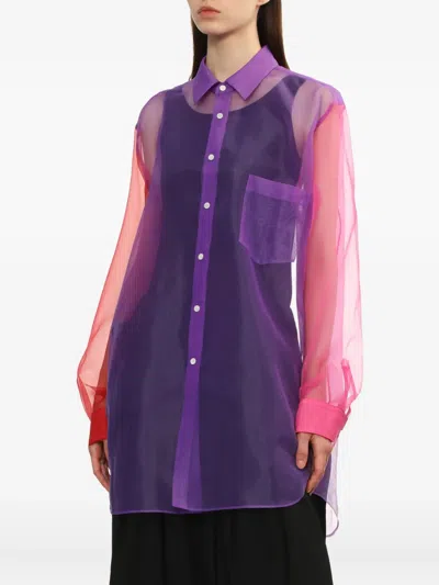 Comme Des Garçons Colour-block Sheer Shirt In Purple