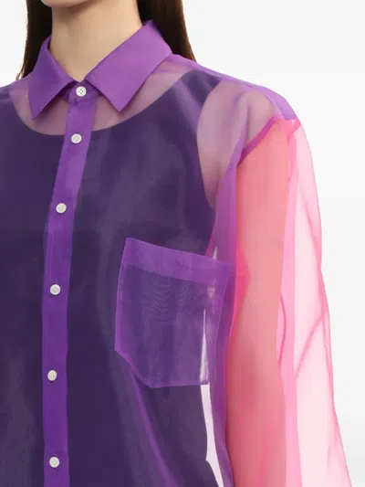 Comme Des Garçons Colour-block Sheer Shirt In Purple