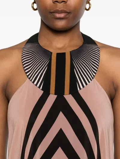 几何图案印花挂脖超长连衣裙