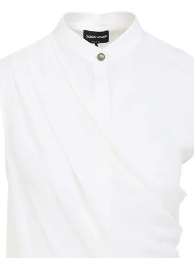 Giorgio Armani Draped Silk Shirt With High Collar In White