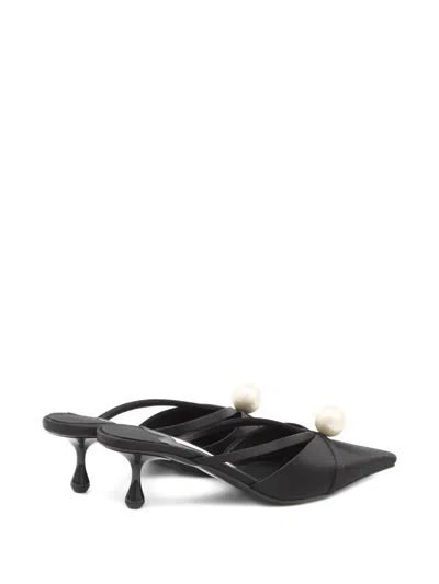 Jimmy Choo Pointed Toe Kitten Heel Sandals With Pearl Embellishment