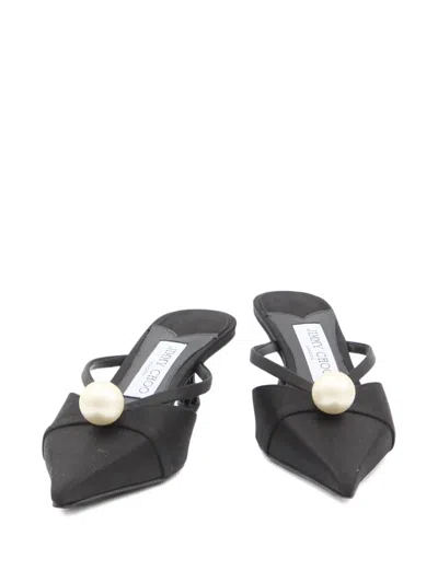 Jimmy Choo Pointed Toe Kitten Heel Sandals With Pearl Embellishment