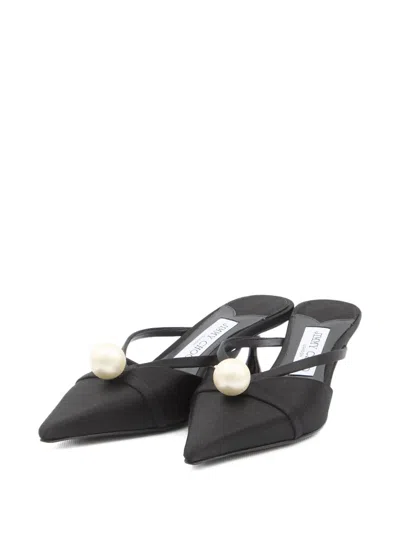 Jimmy Choo Pointed Toe Kitten Heel Sandals With Pearl Embellishment
