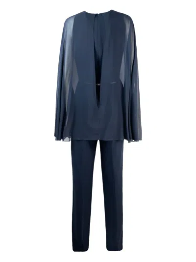 Max Mara Cape-sleeve Jumpsuit In Blue