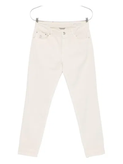 Brunello Cucinelli Cotton Trousers With Belt Loops And Rolled Cuffs In White