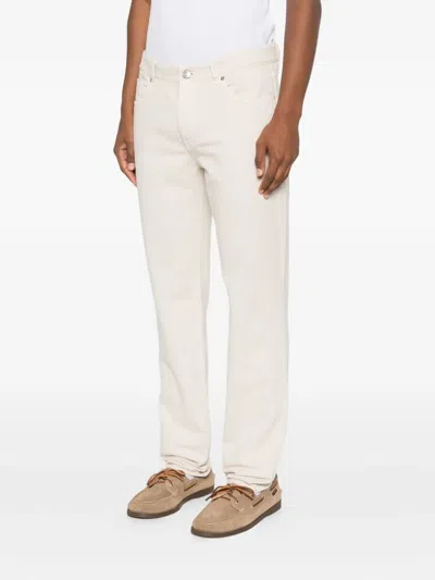 Brunello Cucinelli Cotton Trousers With Belt Loops And Rolled Cuffs In White