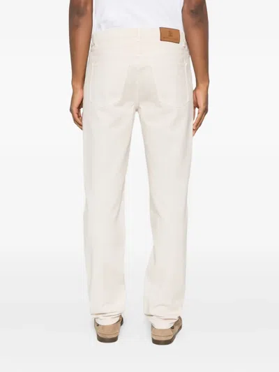 Brunello Cucinelli Cotton Trousers With Belt Loops And Rolled Cuffs In White