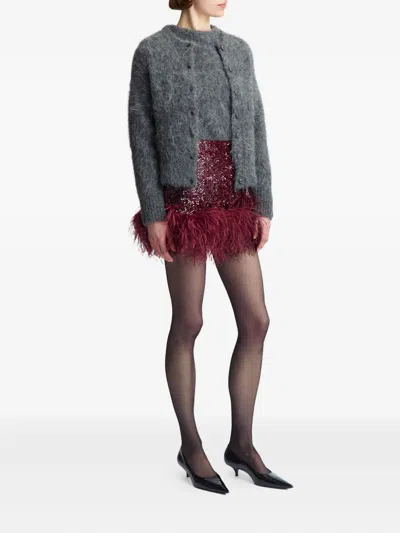 16arlington Giaci Feather-trim Mini Skirt In Red