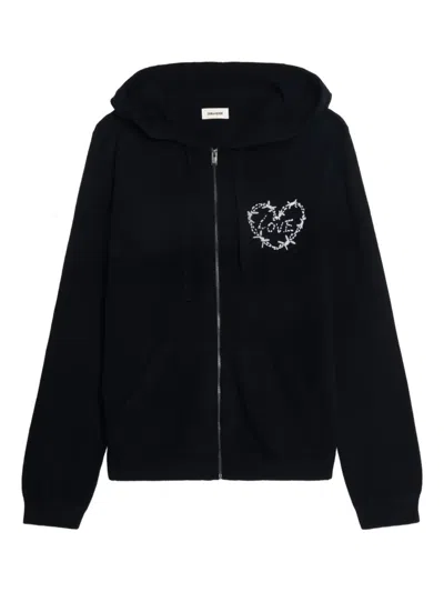 Zadig & Voltaire Clash Heart Zipper Hoodie In Black
